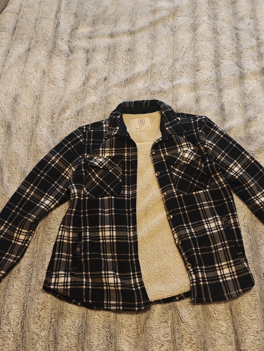 Black Plaid Sherpa-Lined Women's Shirt Jacket